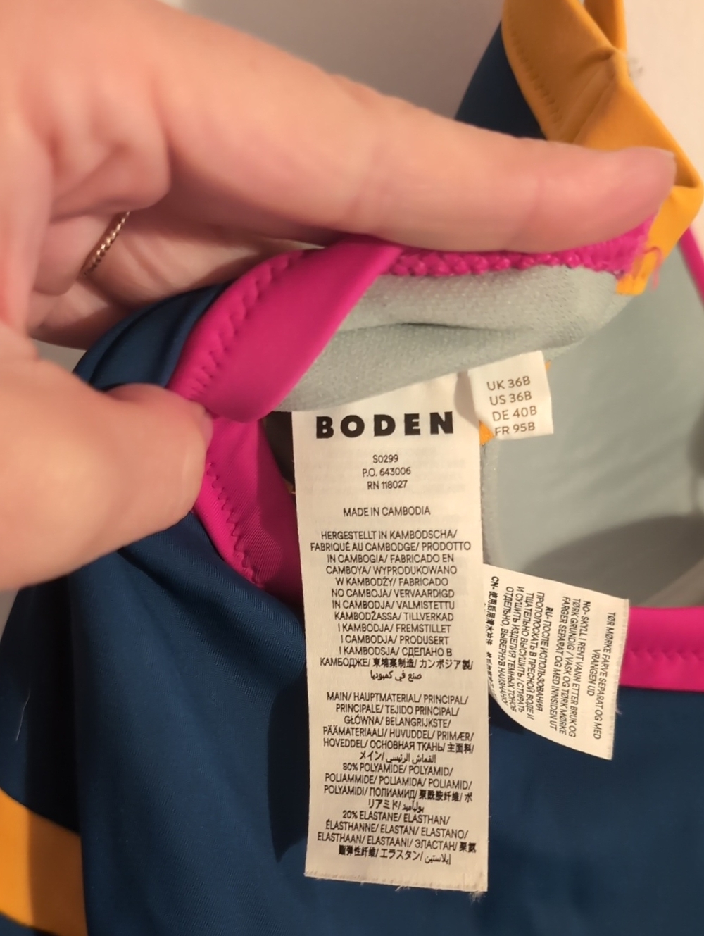 Boden Colorblock Navy One-Piece Swimsuit with Pink & Mustard Trim - Picture 4 of 7